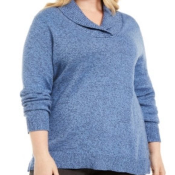 𝅺karen Scott Plus Size Cotton Shawl Collar Sweater - Picture 1 of 4